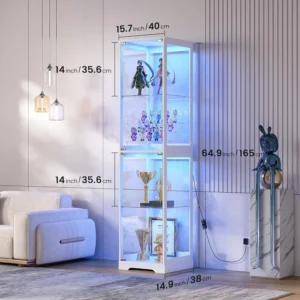 65" Tall 4-Tier Curio Display Case with 3 Color Lights and Human Body Sensor
