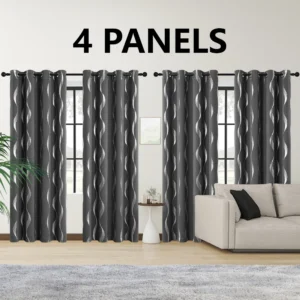 4PCS Blackout Curtains Grommet Thermal Insulated Room Darkening With Wave Foil Print