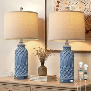 Farmhouse Table Lamps Set of 2 with USB Ports