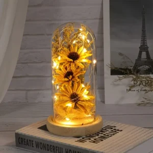 Artificial Sunflowers in Glass Dome with LED Strip