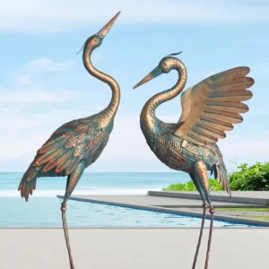 33-37 Inch Metal Crane Garden Statue Décor