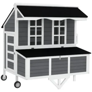 Mobile Wooden Chicken Coop with Wheels, Nesting Box & Pull-Out Tray