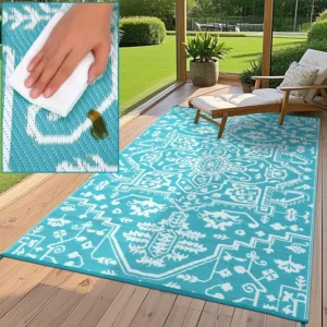 Reversible Waterproof Outdoor Area Rug with Geometric Medallion Pattern
